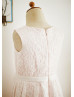 Ivory Lace Pink Lining Boho Flower Girl Dress